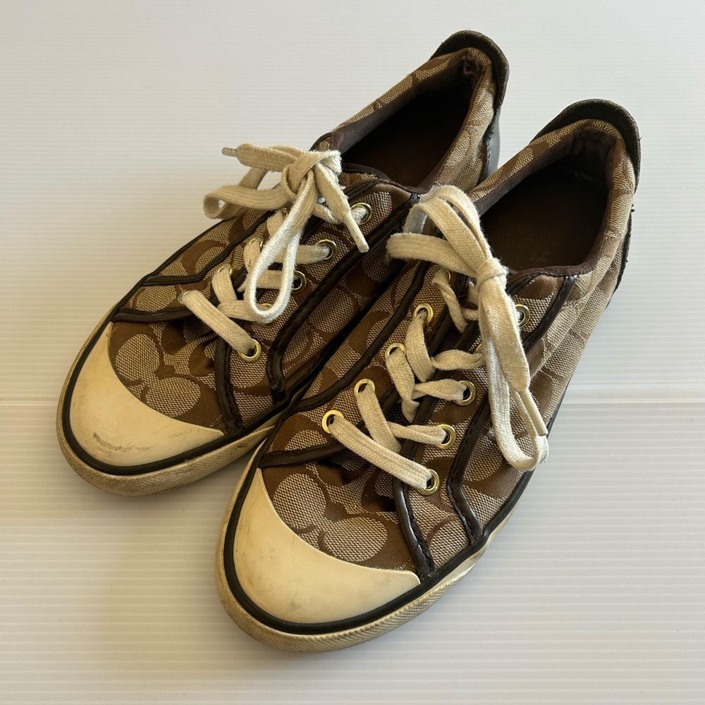 Coach women leather and canvas sneakers size 7.5 Brown
